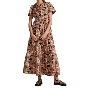 Anthropologie The Somerset Maxi Dress Botanic Garden Tiered Smocked Sz S NWT